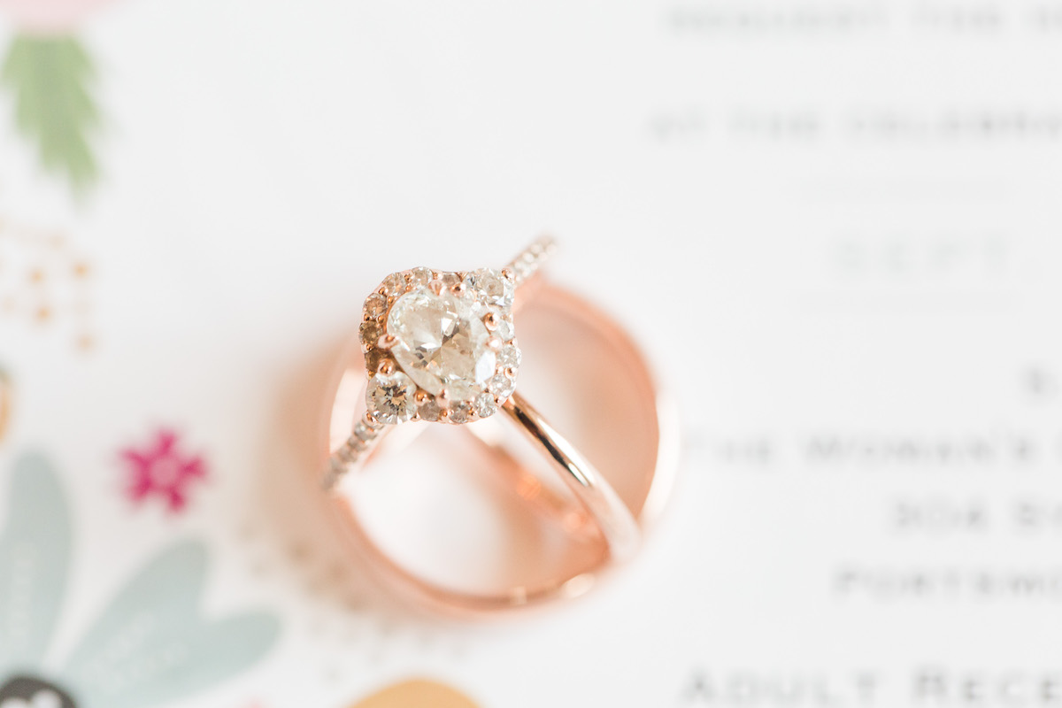 Rose gold ring in Women's Club of Portsmouth wedding | Angie McPherson Photography
